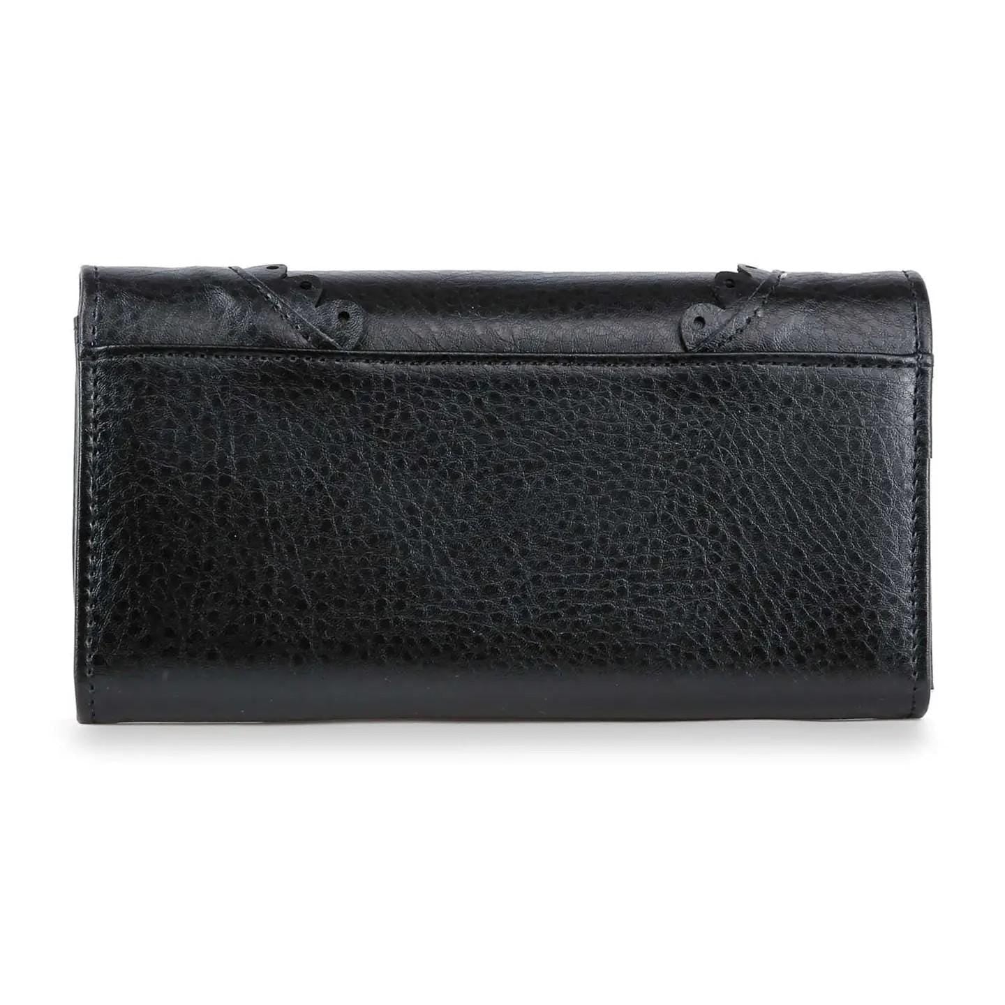 Biker Style Purse Card Holder Punk Rock Fashion Accessory Silver Detail Skull Design Gothic Wallet Gift Idea Dark Aesthetic Metal Stud Cross