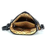 Gothic Camo & Skull Crossbody Messenger Bag - Glitter Sparkle with Polka Dot Pockets Handbag