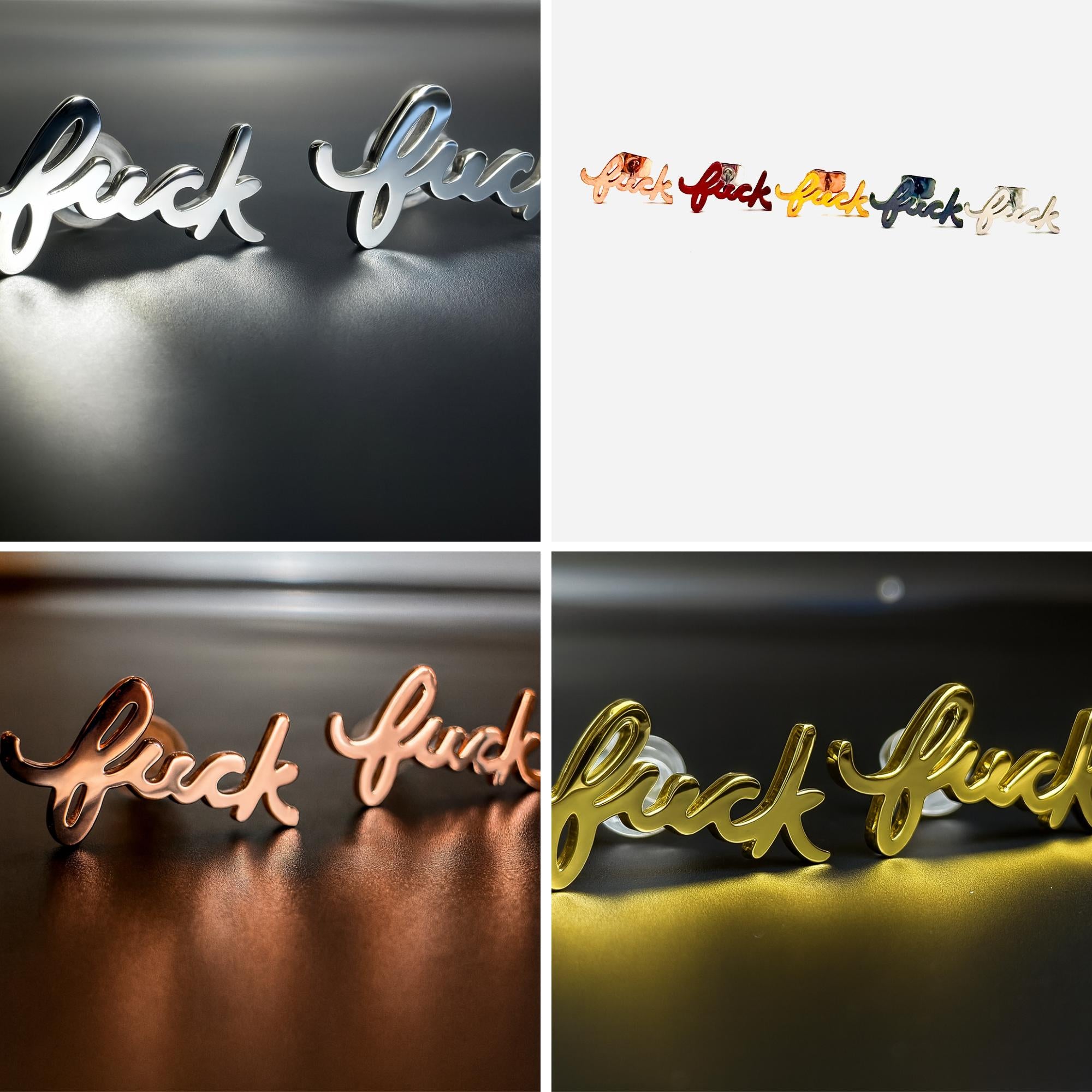 Fuck Cursive Script Earrings - Dainty Stud Swear Words Gift - Bachelorette Women Minimalist Earrings Subtle Hypoallergenic