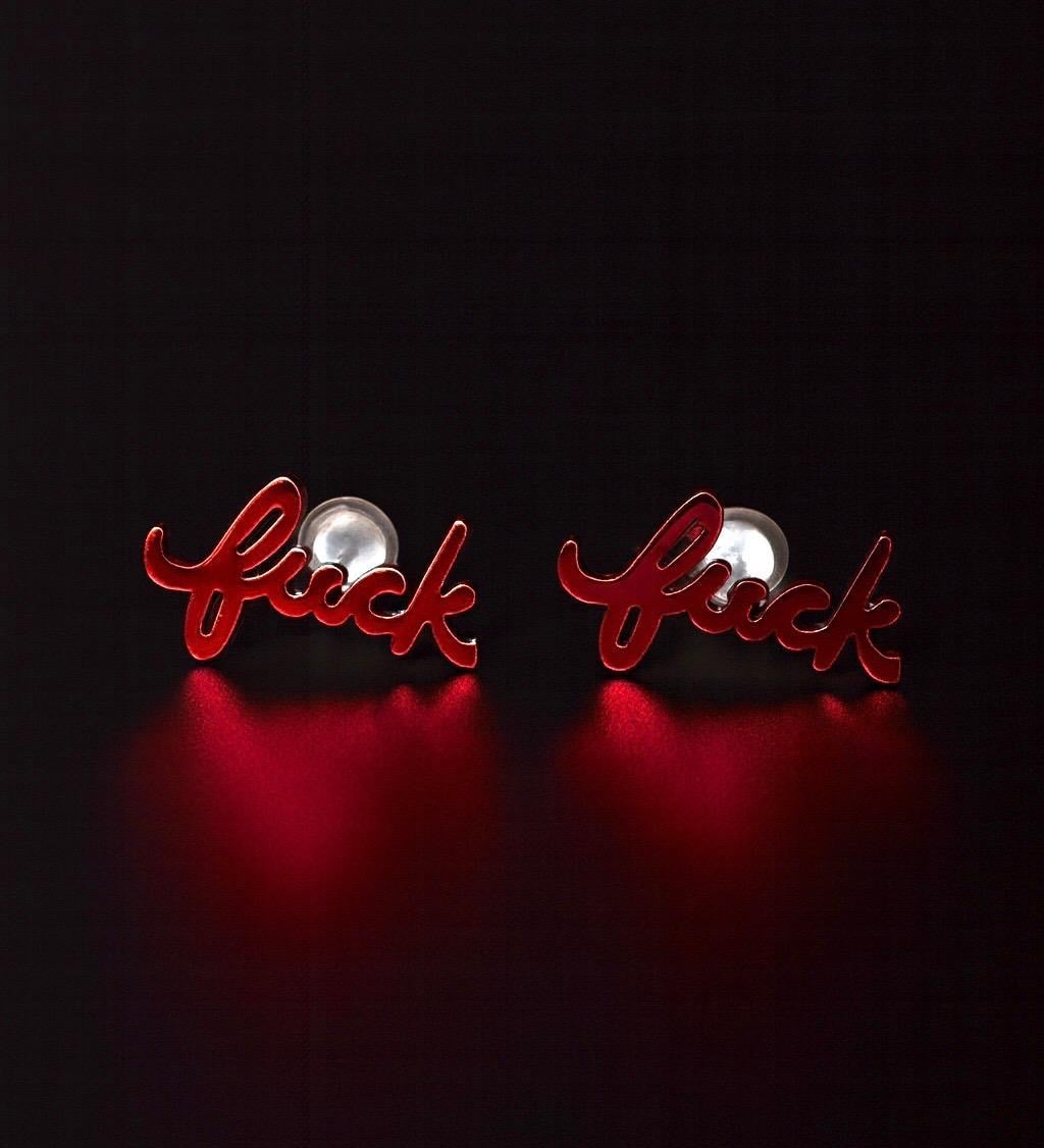 Fuck Cursive Script Earrings - Dainty Stud Swear Words Gift - Bachelorette Women Minimalist Earrings Subtle Hypoallergenic