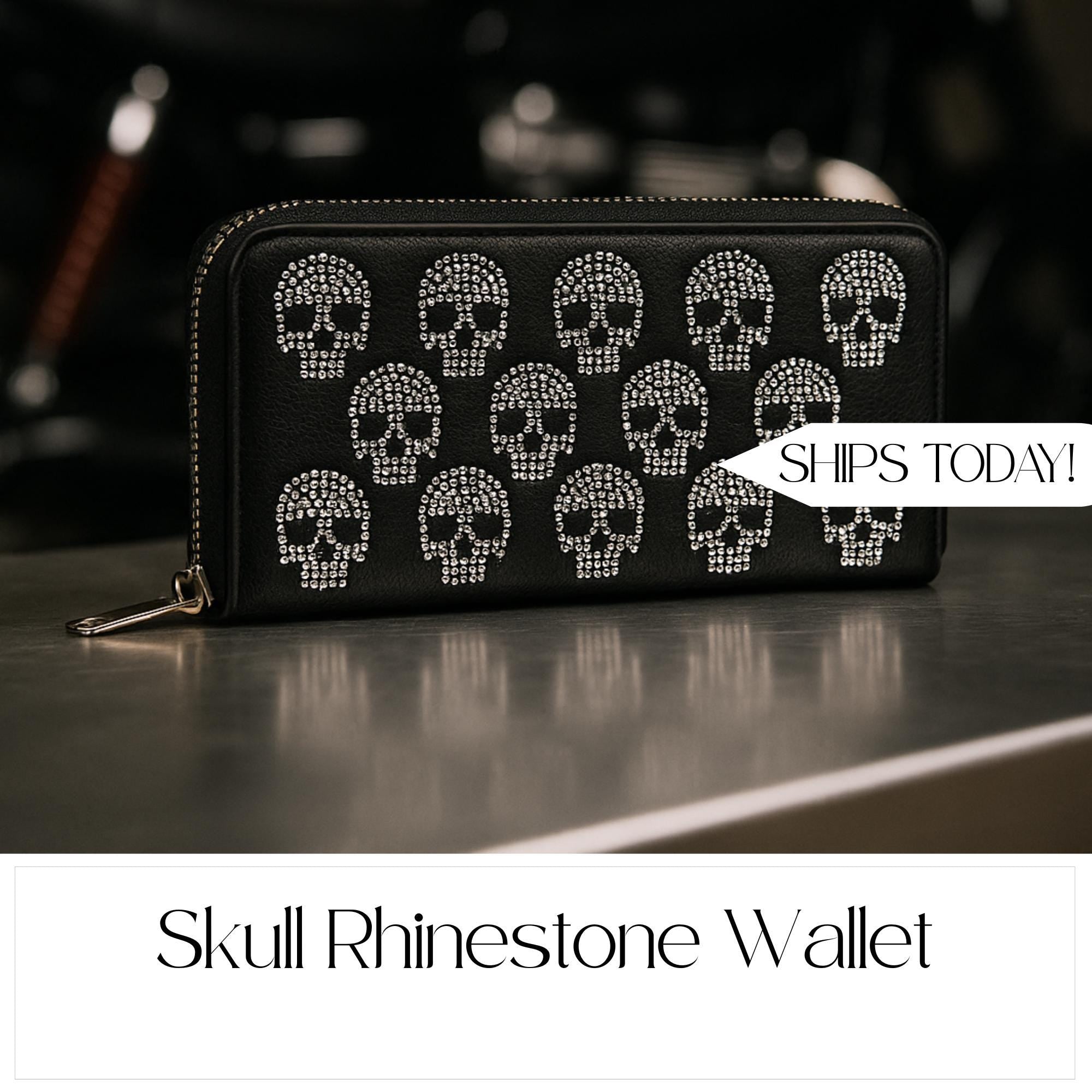 Gothic Skull Wallet: Black Faux Leather Biker Punk Style