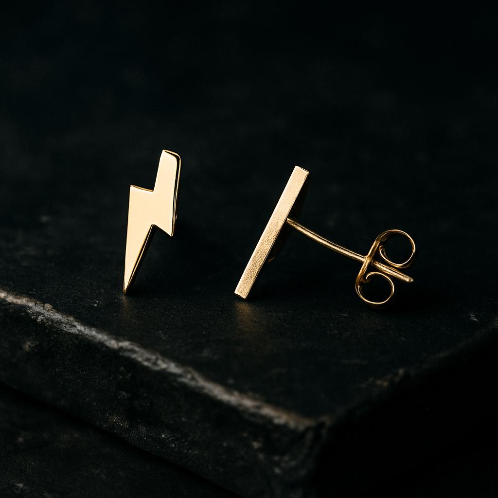 Lightning Bolt Stud Minimalist Earrings in 18K Gold and Silver Earrings Dainty Small Studs for Her - Unique, Small Design