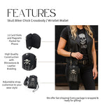 Leather Skull Crossbody Wallet: Goth Biker Purse with Rhinestones and Studs