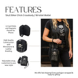 Leather Skull Crossbody Wallet: Goth Biker Purse with Rhinestones and Studs