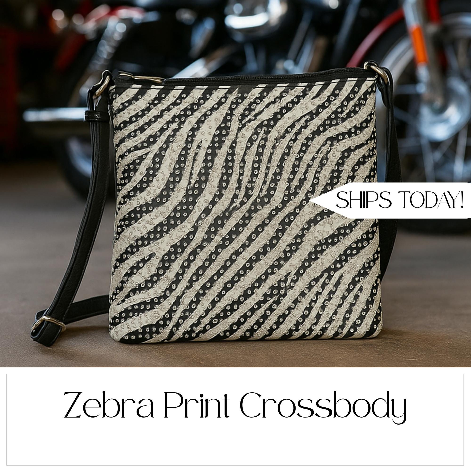 Zebra Print Rhinestone Crossbody Bag: Faux Leather Chain Handbag