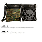 Gothic Camo & Skull Crossbody Messenger Bag - Glitter Sparkle with Polka Dot Pockets Handbag
