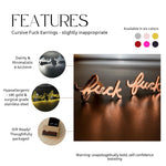 Fuck Cursive Script Earrings - Dainty Stud Swear Words Gift - Bachelorette Women Minimalist Earrings Subtle Hypoallergenic