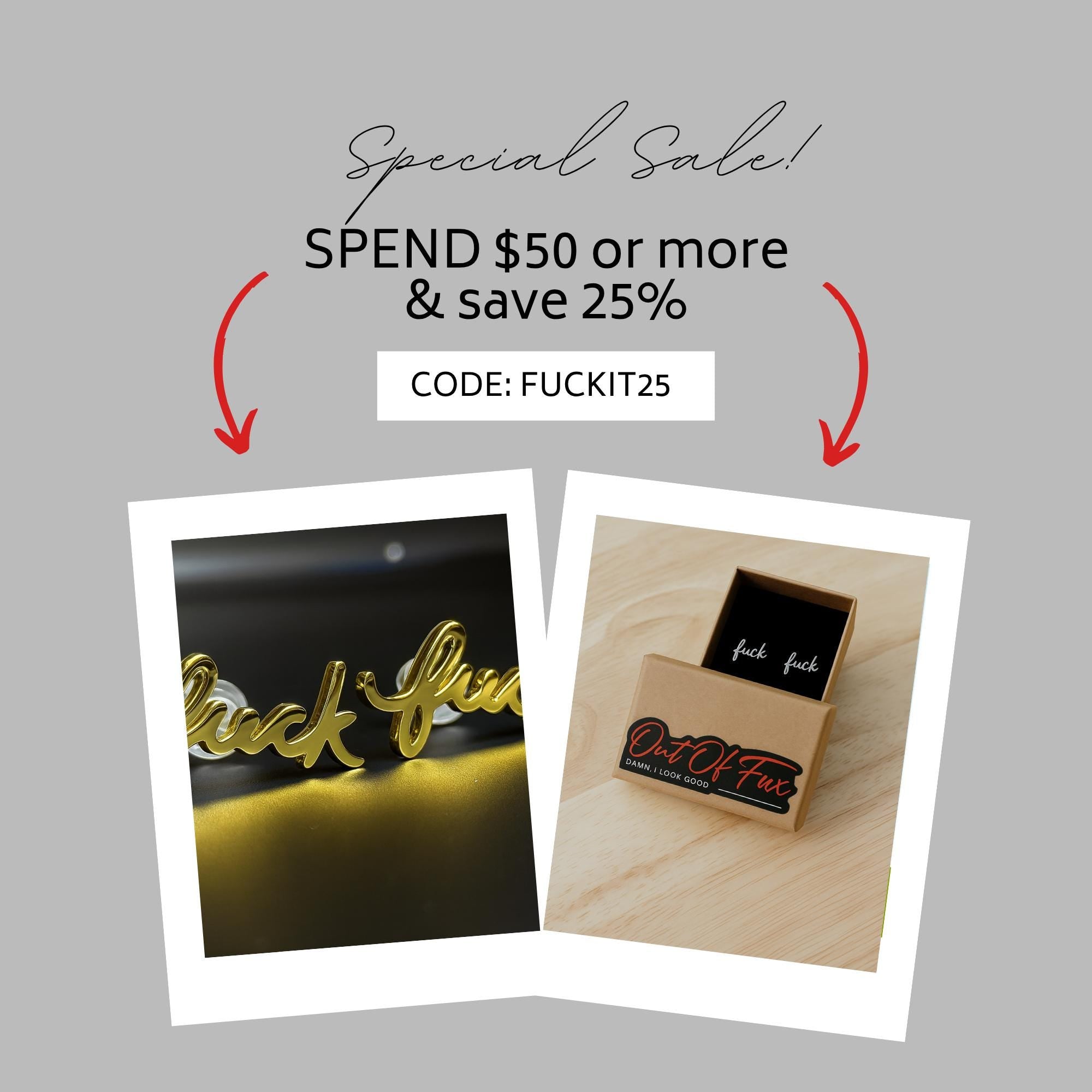 Fuck Cursive Script Earrings - Dainty Stud Swear Words Gift - Bachelorette Women Minimalist Earrings Subtle Hypoallergenic