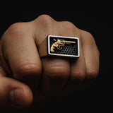 Men's Biker Ring - Pistol Revolver Gun in Silver Gold for Him - Titanium - Gifts for Men - High Quality - Unique Style