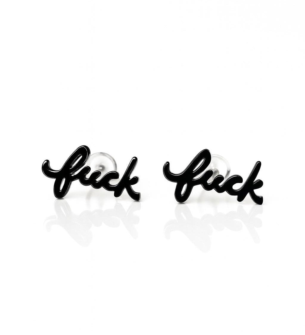 Fuck Cursive Script Earrings - Dainty Stud Swear Words Gift - Bachelorette Women Minimalist Earrings Subtle Hypoallergenic
