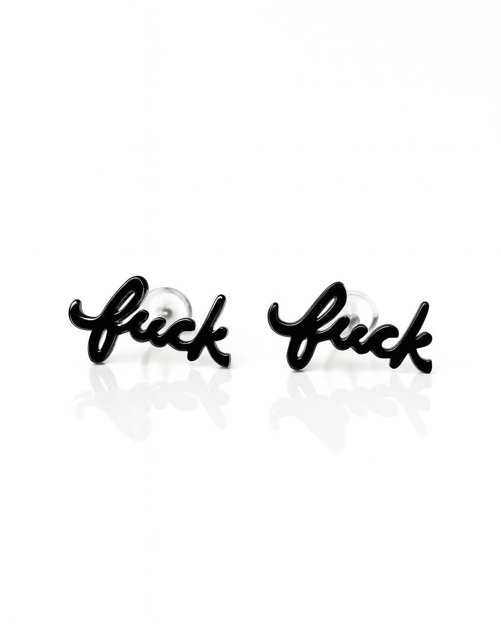 Fuck Cursive Script Earrings - Dainty Stud Swear Words Gift - Bachelorette Women Minimalist Earrings Subtle Hypoallergenic