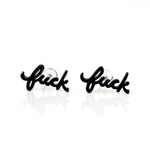 Fuck Cursive Script Earrings - Dainty Stud Swear Words Gift - Bachelorette Women Minimalist Earrings Subtle Hypoallergenic