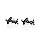 Fuck Cursive Script Earrings - Dainty Stud Swear Words Gift - Bachelorette Women Minimalist Earrings Subtle Hypoallergenic