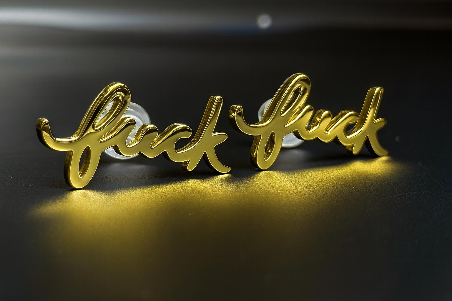 Fuck Cursive Script Earrings - Dainty Stud Swear Words Gift - Bachelorette Women Minimalist Earrings Subtle Hypoallergenic