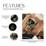 Men's Sombrero Biker Ring 18K Gold Plated Heavy Stainless Steel Chunky Mexican Bold Ring for Him