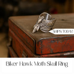 Biker Hawk Moth Ring for Men Stainless Steel Gothic Motorcycle Accessory Dead Butterfly Skull Design Biker Gift for Him
