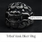 Bold Lionhead Biker Ring Mayan-Aztec Influence Durable Titanium Stainless Steel Motorcycle Rider Men's Present Quick Complimentary Shipping!