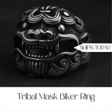 Bold Lionhead Biker Ring Mayan-Aztec Influence Durable Titanium Stainless Steel Motorcycle Rider Men's Present Quick Complimentary Shipping!