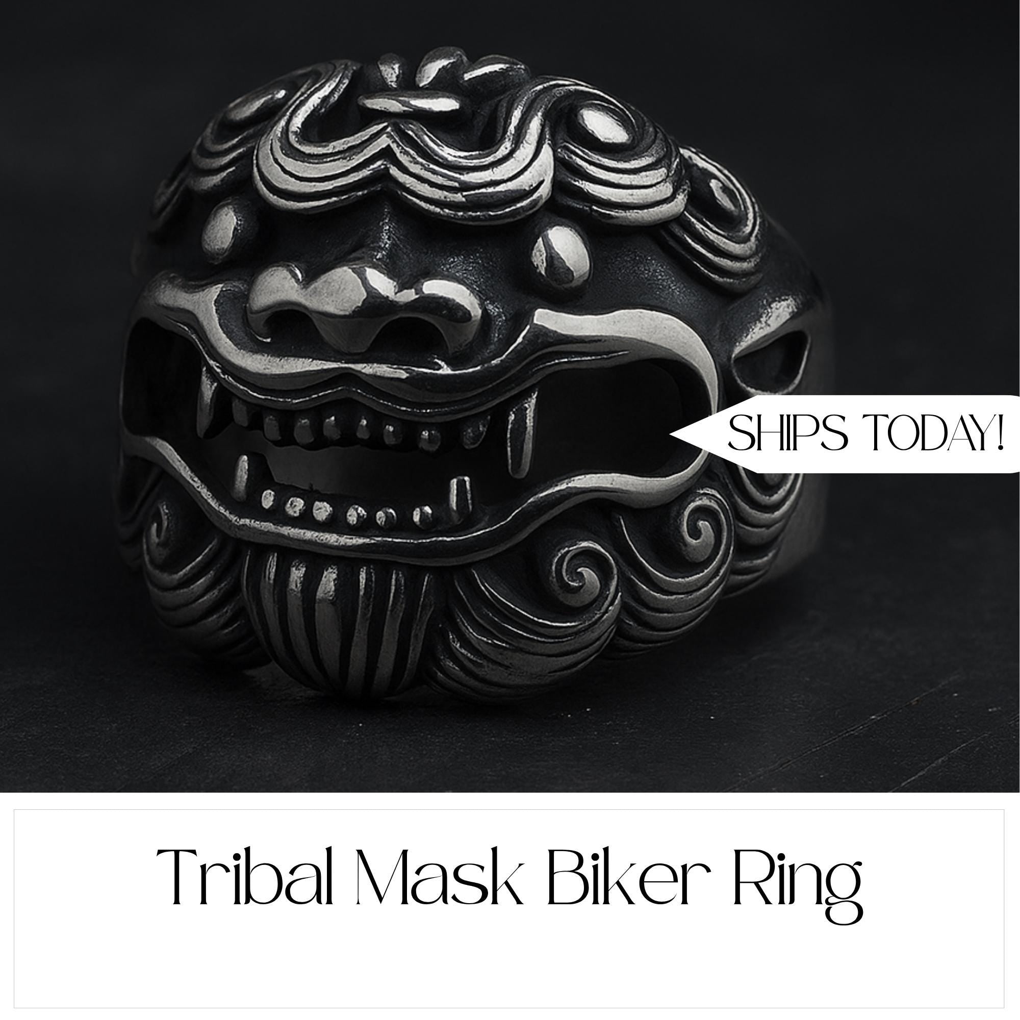 Bold Lionhead Biker Ring Mayan-Aztec Influence Durable Titanium Stainless Steel Motorcycle Rider Men's Present Quick Complimentary Shipping!