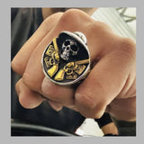 Men's Sombrero Biker Ring 18K Gold Plated Heavy Stainless Steel Chunky Mexican Bold Ring for Him