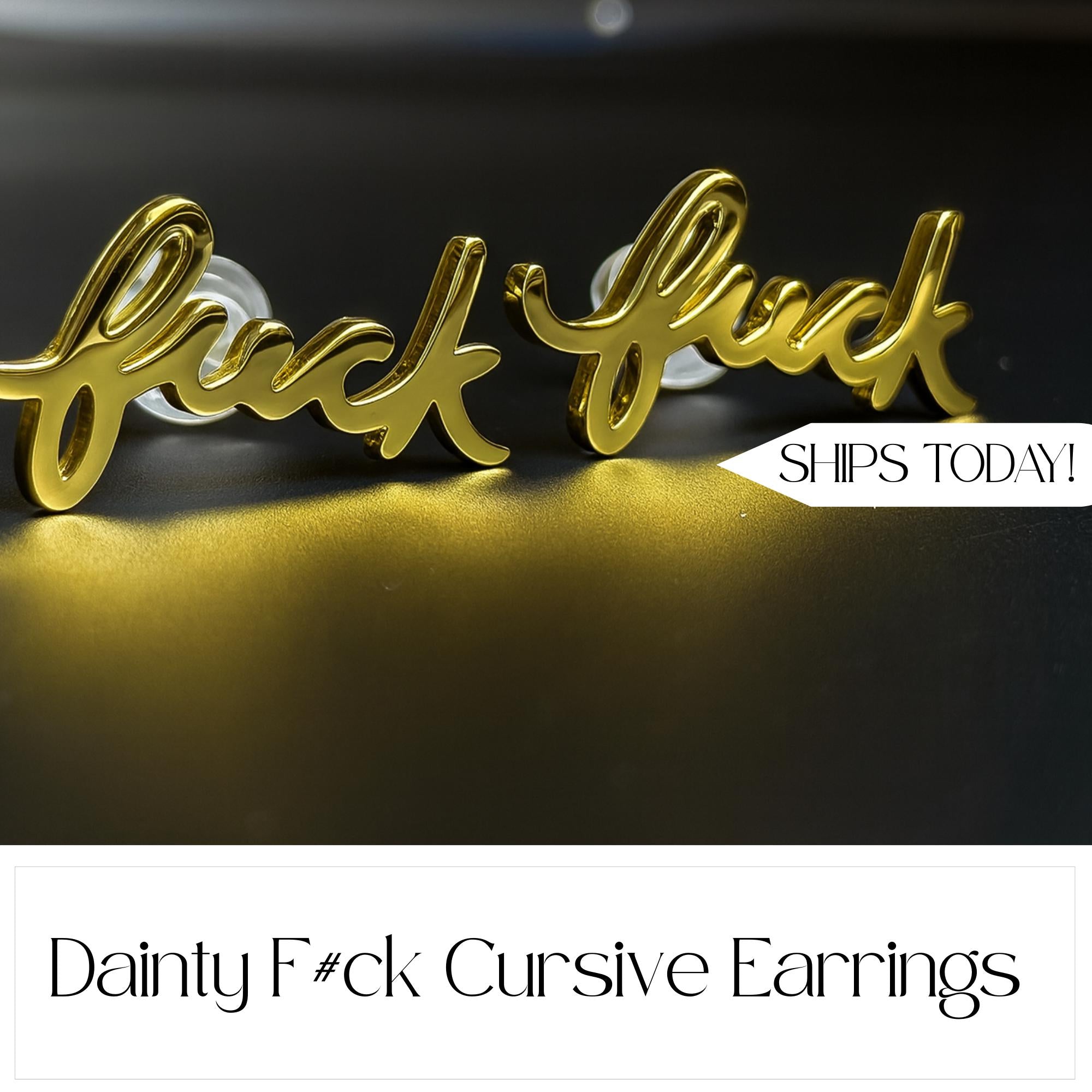 Fuck Cursive Script Earrings - Dainty Stud Swear Words Gift - Bachelorette Women Minimalist Earrings Subtle Hypoallergenic