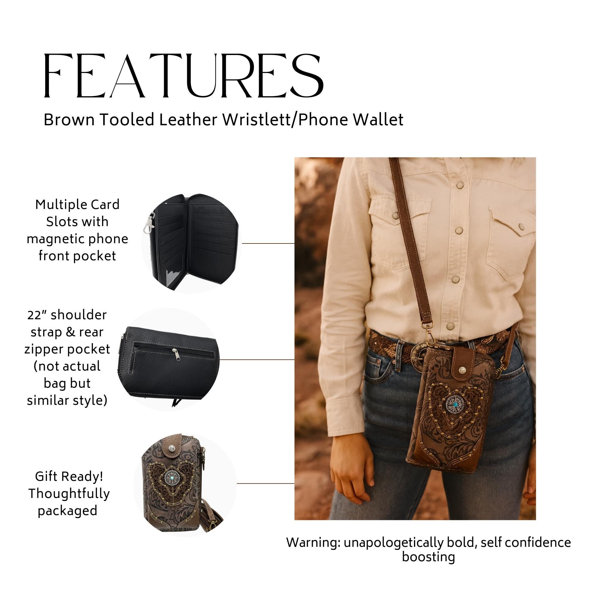 Tooled Leather Crossbody Bag: Western Turquoise Cowgirl Phone Purse